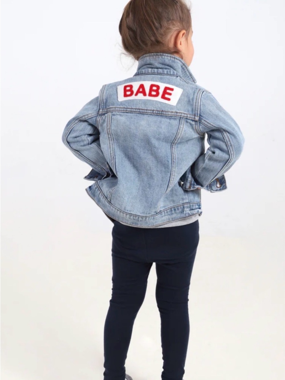 Ingrid & Isabel Toddler Kids Light Blue Denim Jacket with Red 'BABE' Patch
